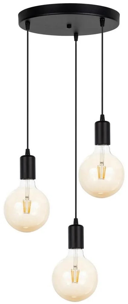 Csillár zsinóron MIROS 3xE27/60W/230V kerek fekete