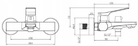 Invena Neri, falra szerelhető kádcsaptelep, króm, BW-01-001-L