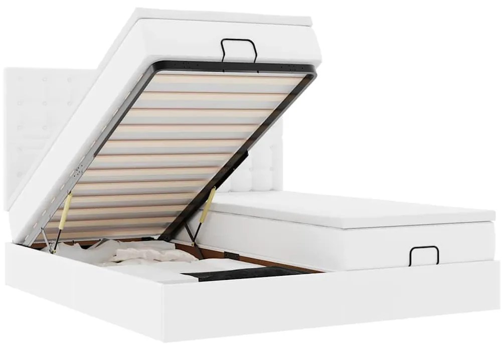 Ottomán ágykeret matracokkal tiszta fehér 200x200cm műbőrrel