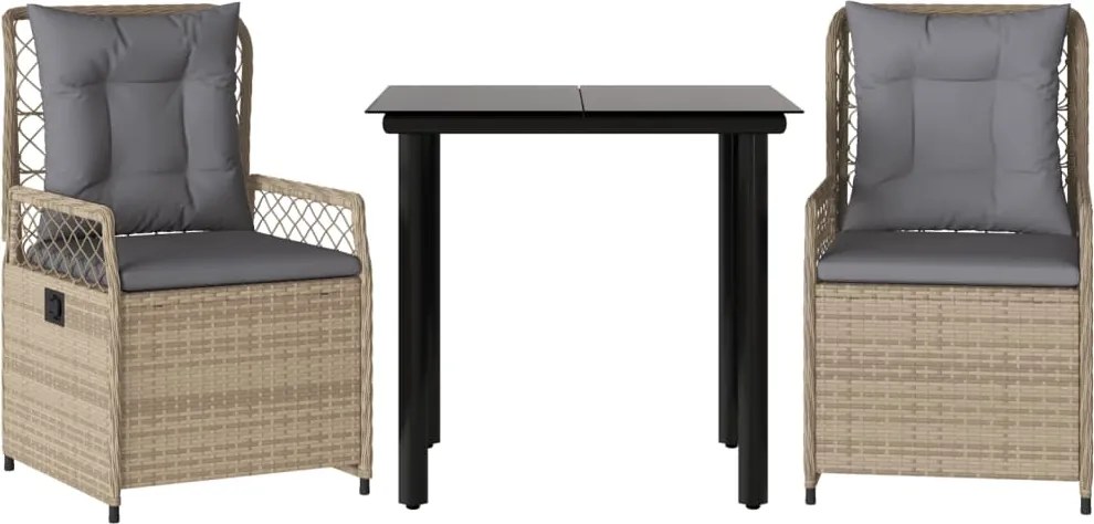 vidaXL 3 részes bézs polyrattan kerti étkezőgarnitúra párnákkal