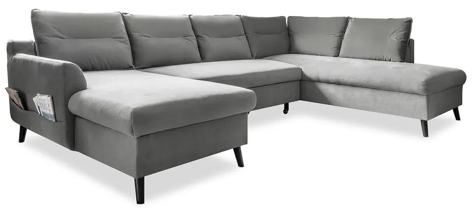 Stylish Stan világosszürke kinyitható U alakú bársony kanapé, jobb oldali - Miuform