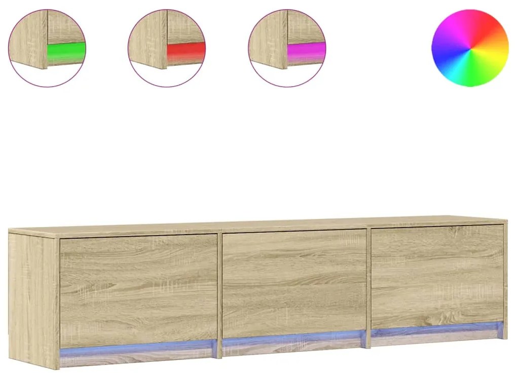 sonoma tölgy színű szerelt fa TV-szekrény LED-del 165x34x40 cm