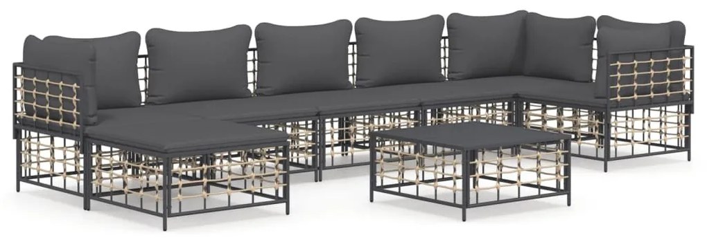 8 részes antracitszürke polyrattan kerti ülőgarnitúra párnákkal