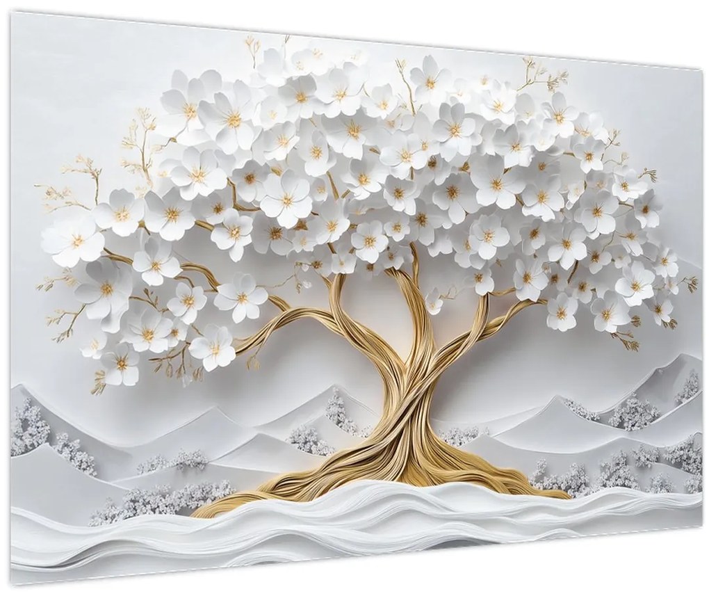 Kép – 3D elegáns életfa virágokkal (90x60 cm)