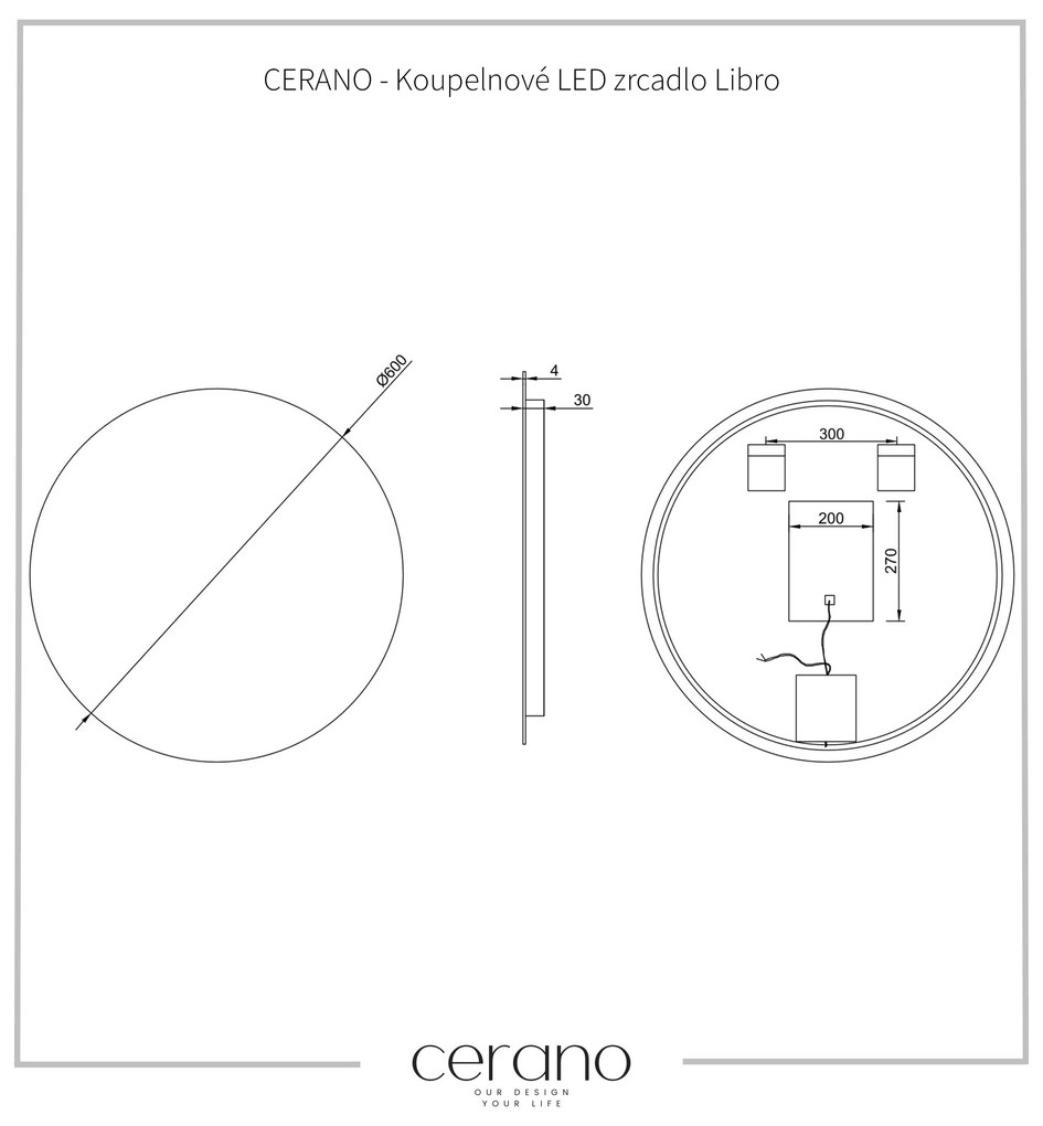 CERANO - Fürdőszoba LED tükör Libro - Ø 60 cm