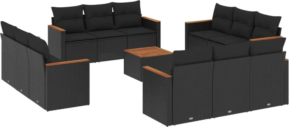 vidaXL 13 részes fekete polyrattan kerti ülőgarnitúra párnákkal