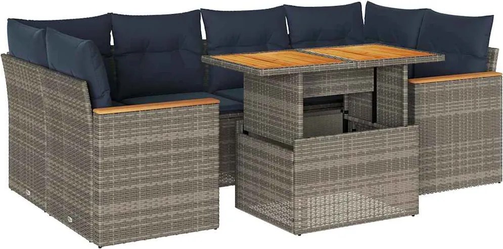 vidaXL 7 részes szürke polyrattan kerti ülőgarnitúra párnákkal