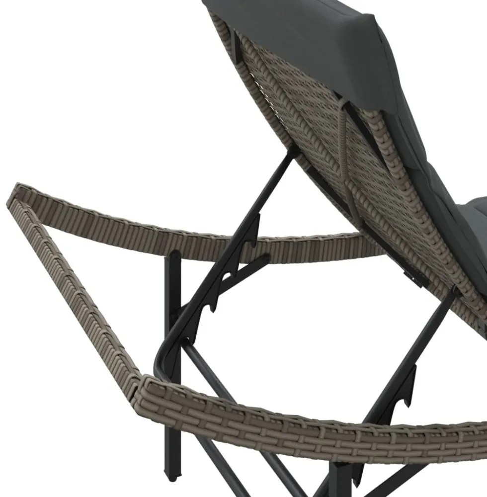 szürke polyrattan napozóágy párnával 55x199x50 cm