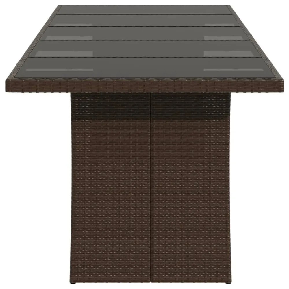 barna polyrattan üveglapos kerti asztal 240 x 90 x 75 cm