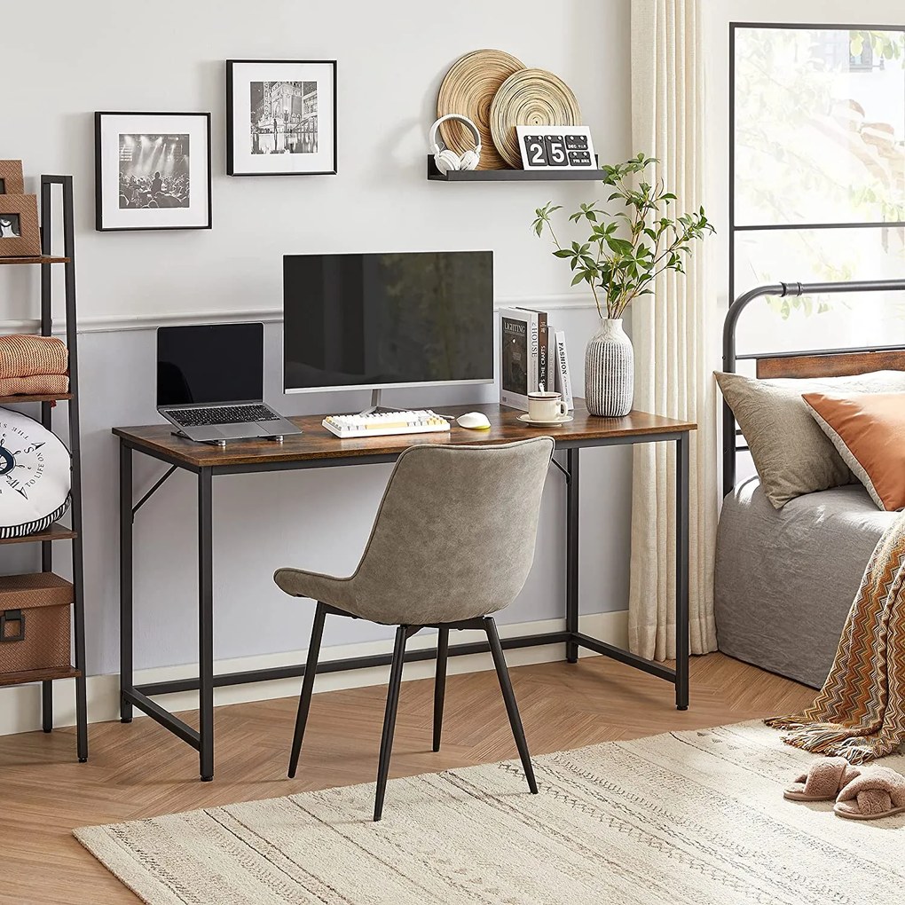 Íróasztal fém kerettel, kis irodai asztal, 140 cm, rusztikus barna