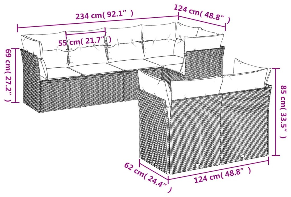 7 részes barna polyrattan kerti ülőgarnitúra párnákkal