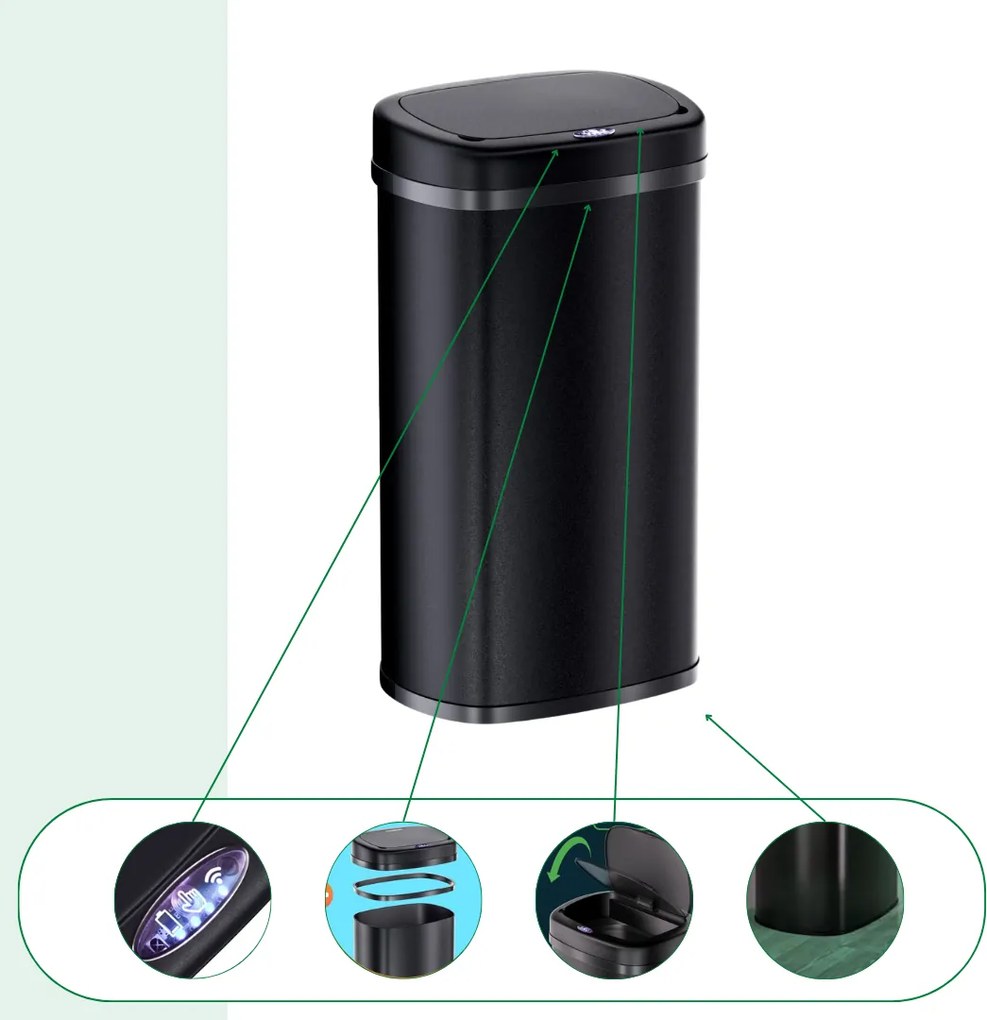 DEUS szenzoros hulladékgyűjtő, 58 literes, fekete Jurhan