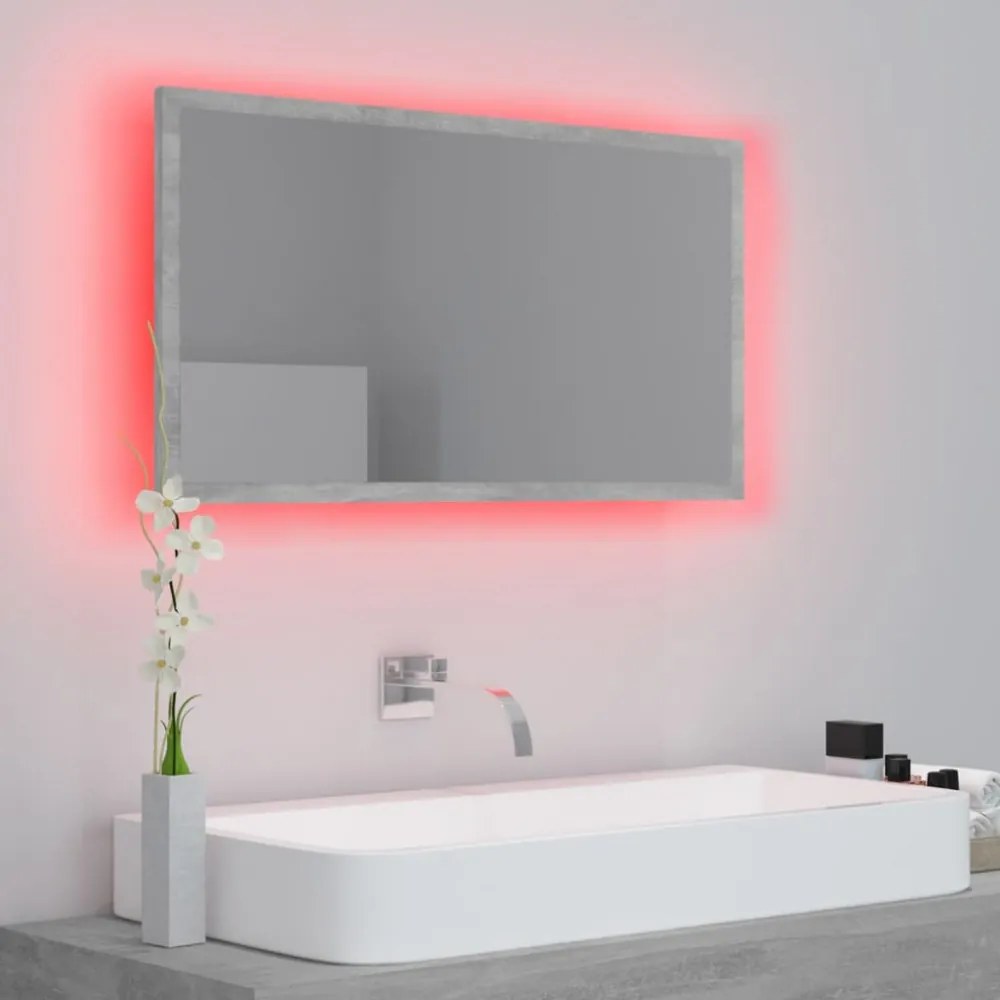 betonszürke akril LED-es fürdőszobatükör 80x8,5x37 cm