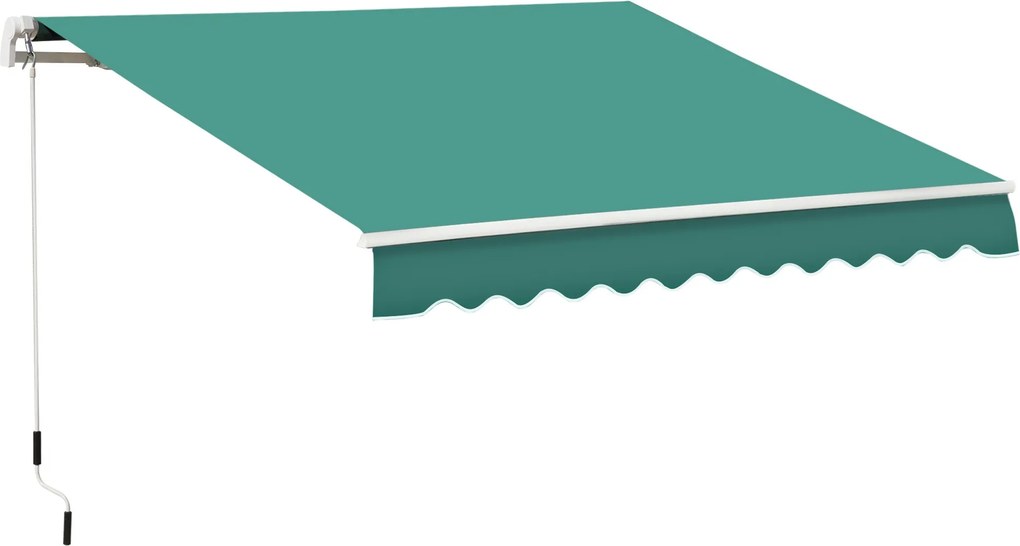 Outsunny Kihúzható Kézi Napernyő 3x2,5m Erkély Napernyő Vízálló és UV-védelemmel Ellátott Fém Kézi Rolót a Kert Terasz Ablakokhoz Zöld | Aosom