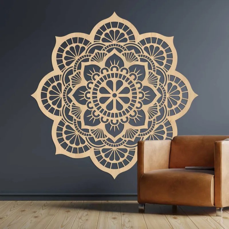 Lótuszvirág motívummal díszített, fából készült falfestmény, mandala | LOTOIS
