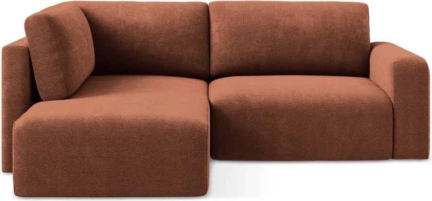 Terrakotta színű zsenília kinyitható-tárolóhelyes sarokkanapé (bal oldali-L alakú) Kona – Makamii