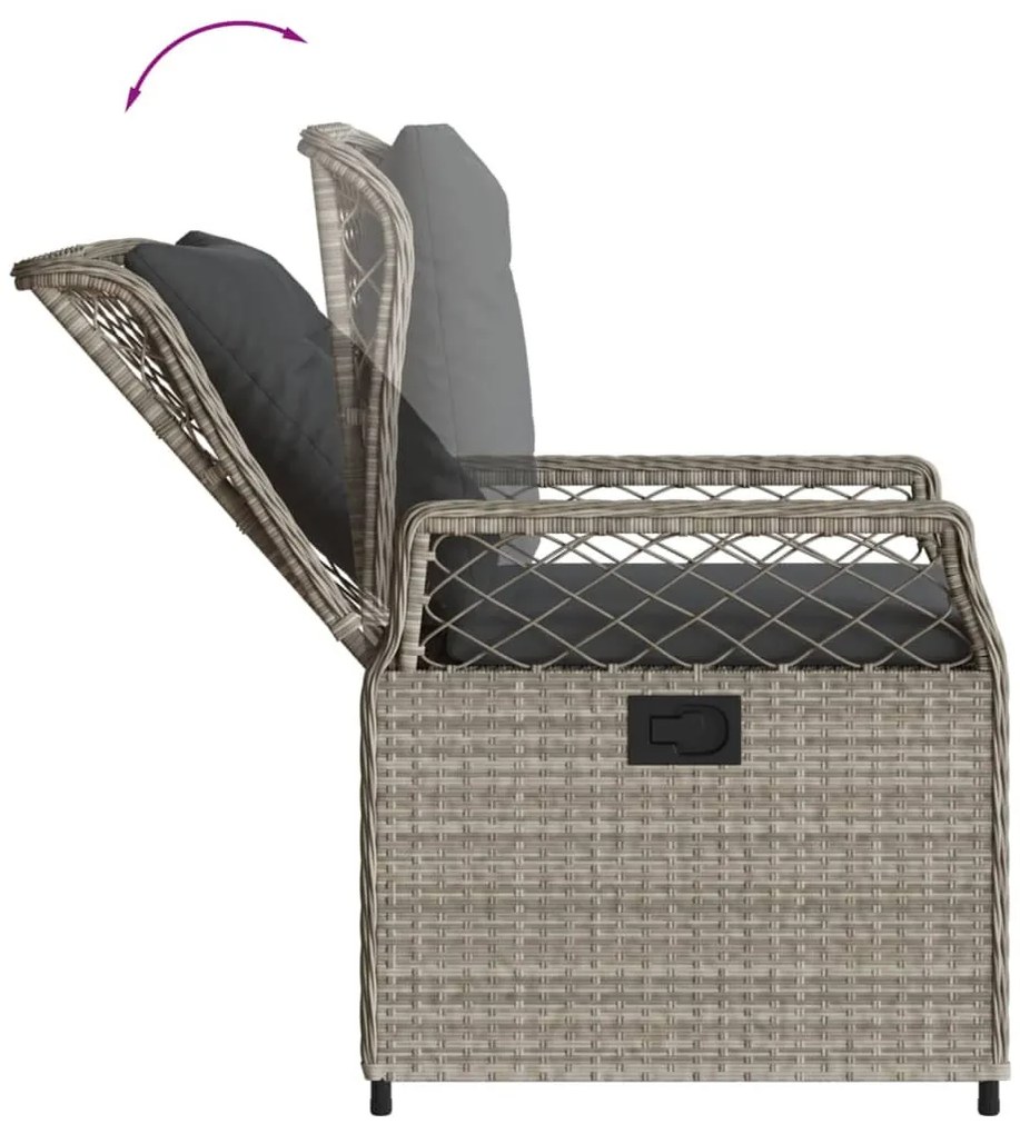 3részes világosszürke polyrattan kerti étkezőgarnitúra párnával