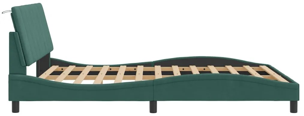 sötétzöld bársony ágykeret LED-ekkel matrac nélkül Hanko 160 x 200 cm