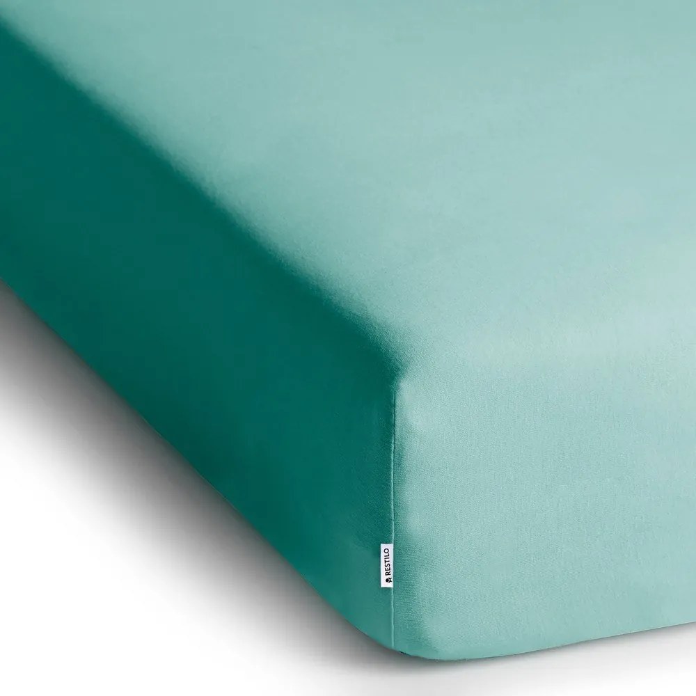 Türkiz gumis jersey lepedő 200x200 cm Amber – Restilo