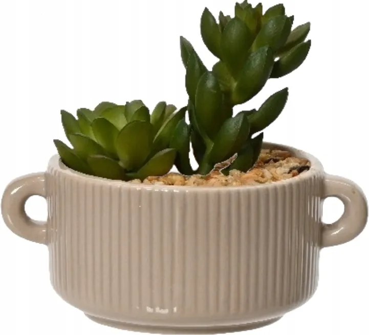 Kaktusz dísz kaspóban fülekkel mesterséges dekorációs növény 13x13 cm