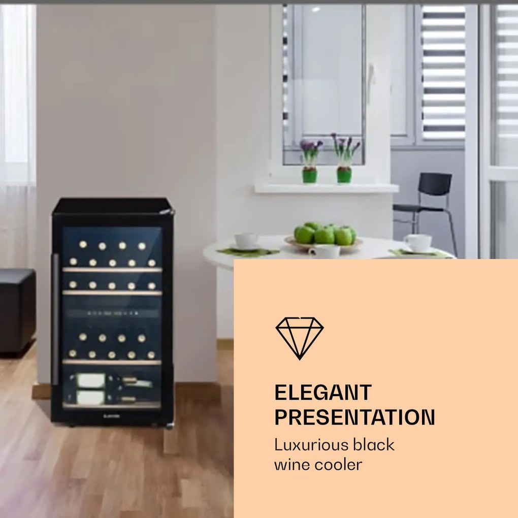 Klarstein Barossa 34 Duo, borhűtő, 2 zóna, 34 palack, üvegajtó, érintésvezérlés, fekete