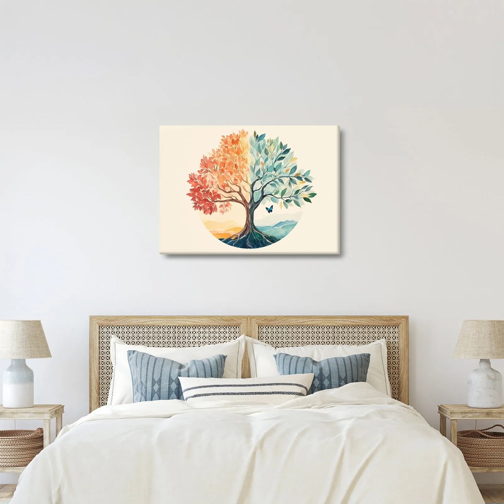 Kép – Duális fa pillangóval (70x50 cm)