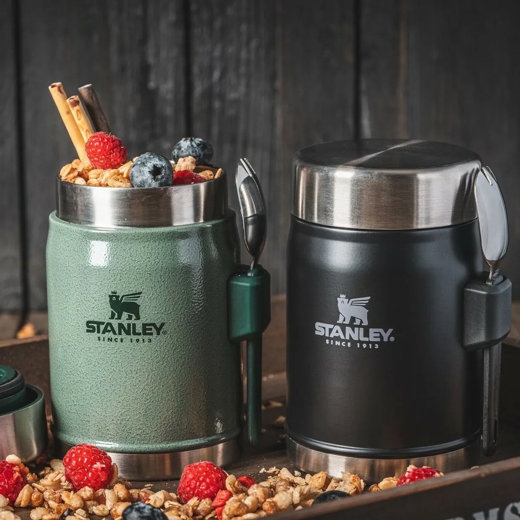 STANLEY 400 ml étkezési termosz kanállal/villával,matt fekete