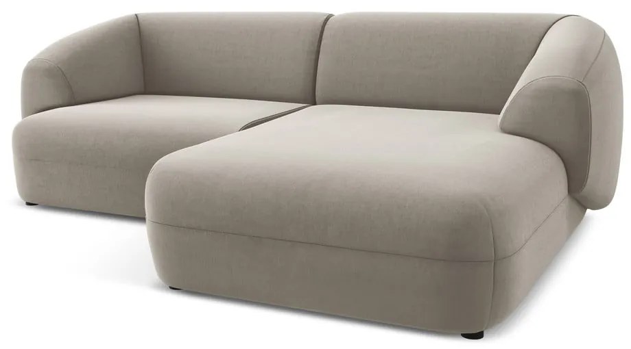 Bézs bársony sarokkanapé (jobb oldali) Moana – Makamii