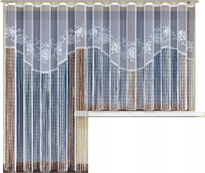 Mg Kpl Függöny Erkély spagetti Virágok zsinór 500x250 Fehér 21986