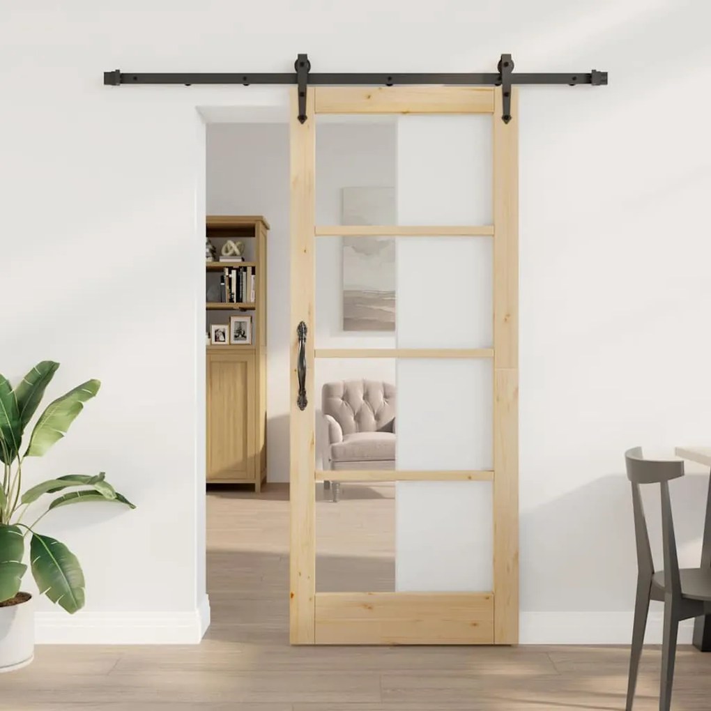 Egyszerű Csúszó Ajtó Barna 83 x 202 cm Fa és fém