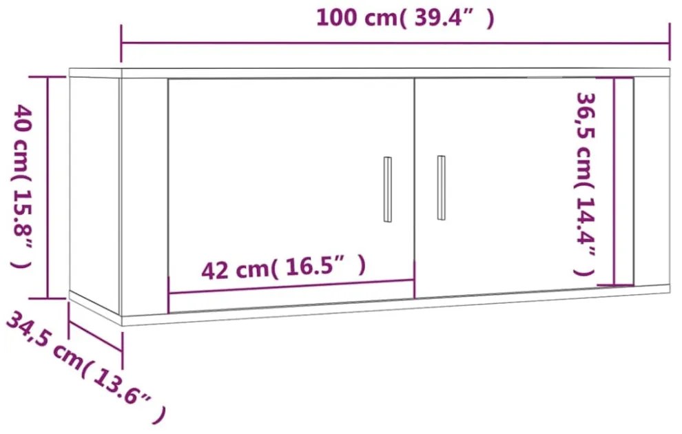 2 db betonszürke fali TV-szekrény 100 x 34,5 x 40 cm