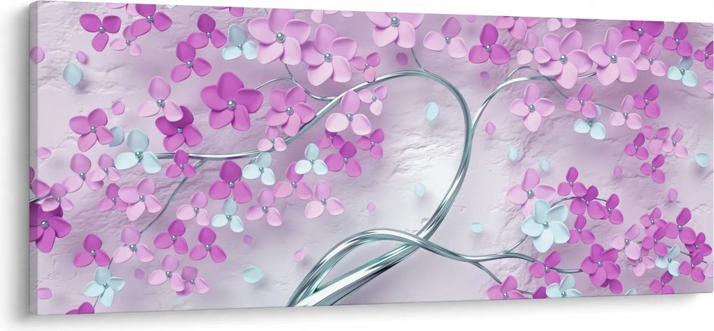 Virágok képe egy ezüst törzsön - absztrakt (120x50 cm)