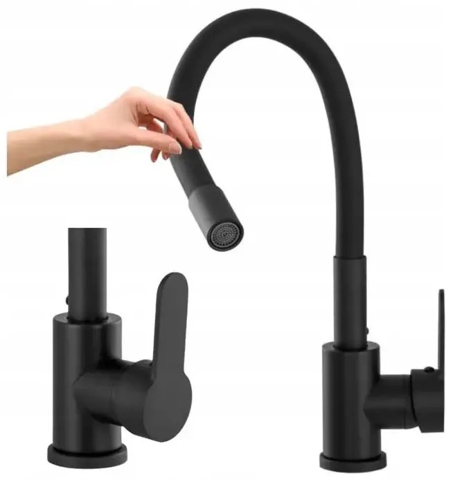 Caldo Freddo álló mosogató csaptelep FEKETE - FEKETE flexibilis kifolyócsővel