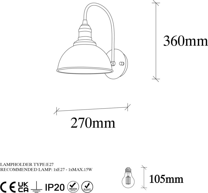 Varzan 10845 vintage fém falilámpa