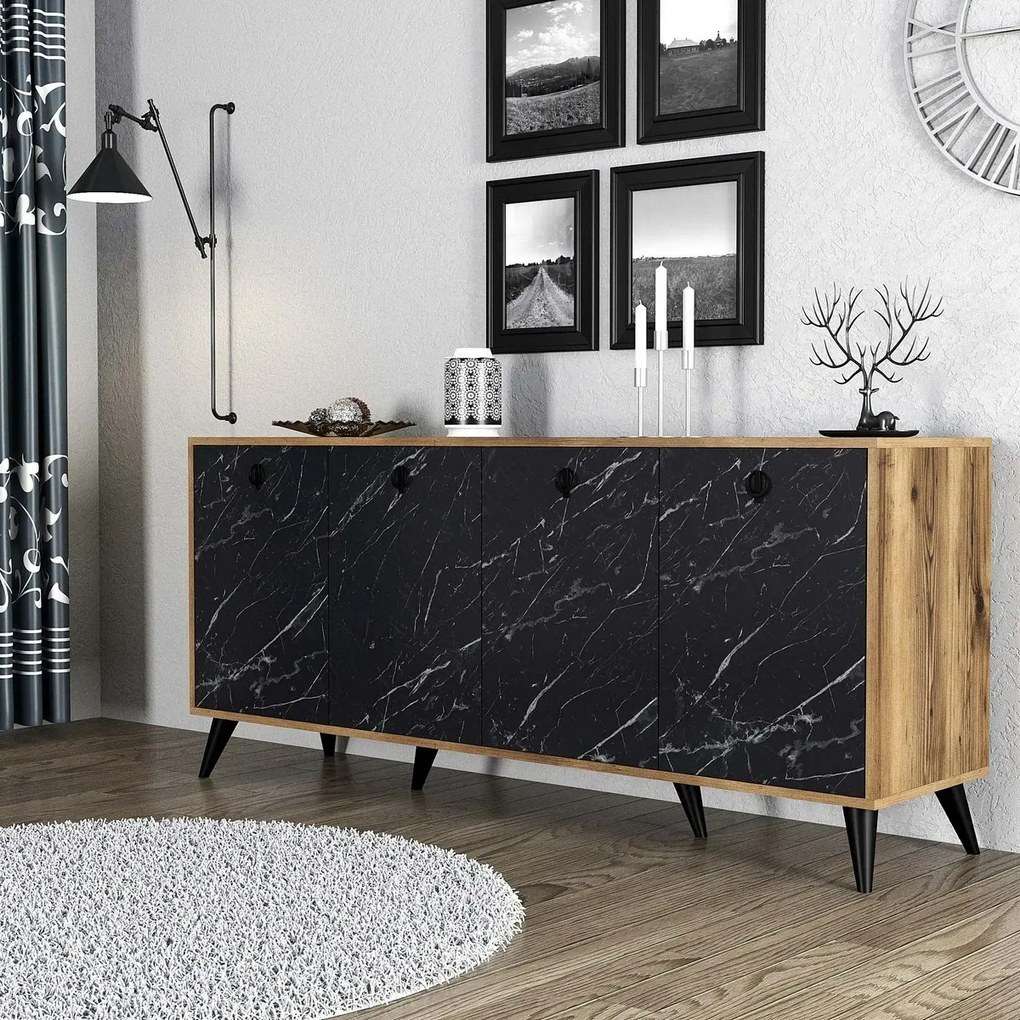 Elite Walnut and Black Marble szekrény
