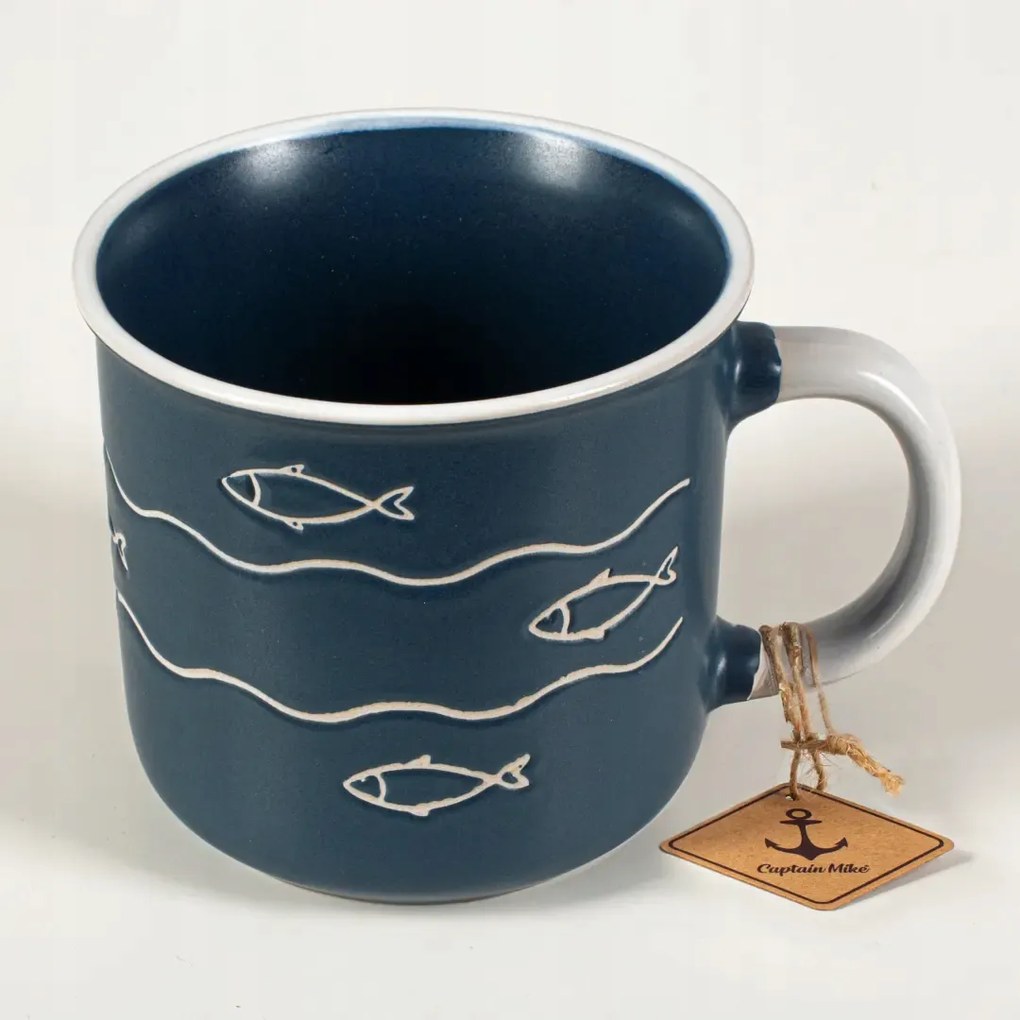 Kerámia bögre sötétkék Captain Mike hal motívummal 400 ml