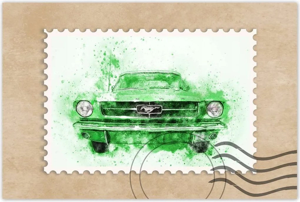 Poszterek 90x60 Zöld akvarell Mustang