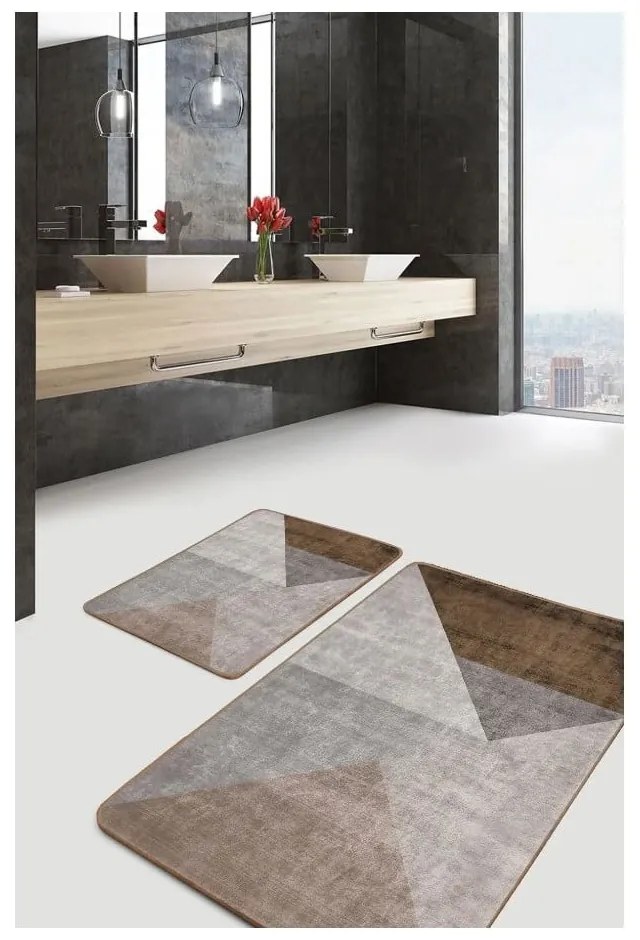 Szürke-barna bársony fürdőszobai kilépő szett 2 db-os 60x100 cm – Mila Home