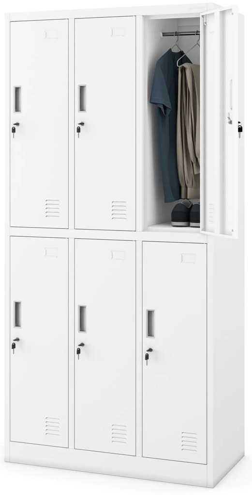 Szociális fém öltözőszekrény 6 ajtóval IGOR 900 x 1850 x 450 mm, fehér