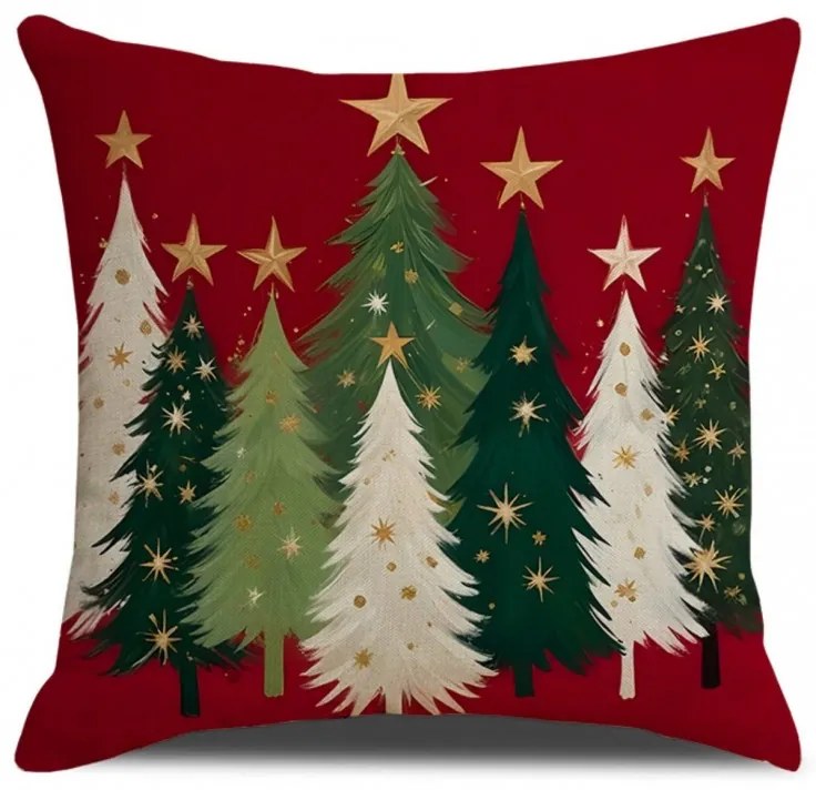 Karácsonyi párnahuzat MAGIC TREES 45x45 cm, piros