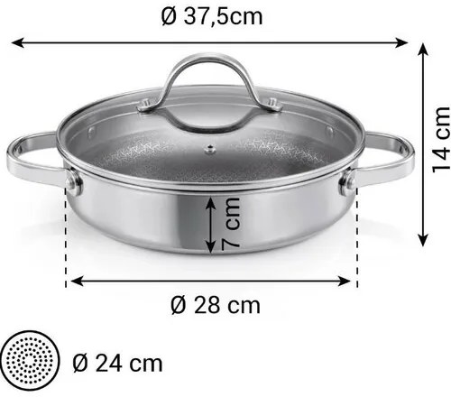 Tescoma Mély serpenyő fedővel SteelCRAFT átmérő 28 cm, 2 fogantyúval