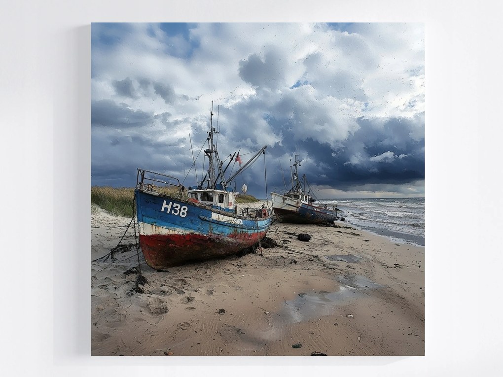 Vászonkép Canvas Tájkép Tenger Tengerpart Hajó Halászhajó Hullámok 40x40