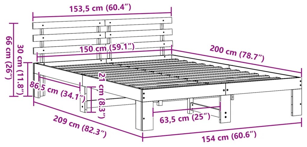 Fehér Fa Ágykeret Fehér Fa 150 x 200 cm Tartós Fehér Ágykeret