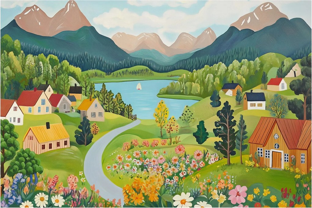 Kép - Falu a hegyekben (90x60 cm)