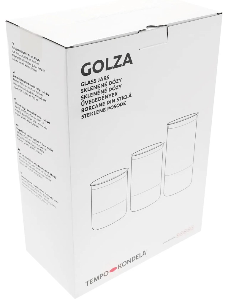 TEMPO-KONDELA GOLZA, üveg tárolóedények, 3 db-os szett, fedővel, üveg/fém