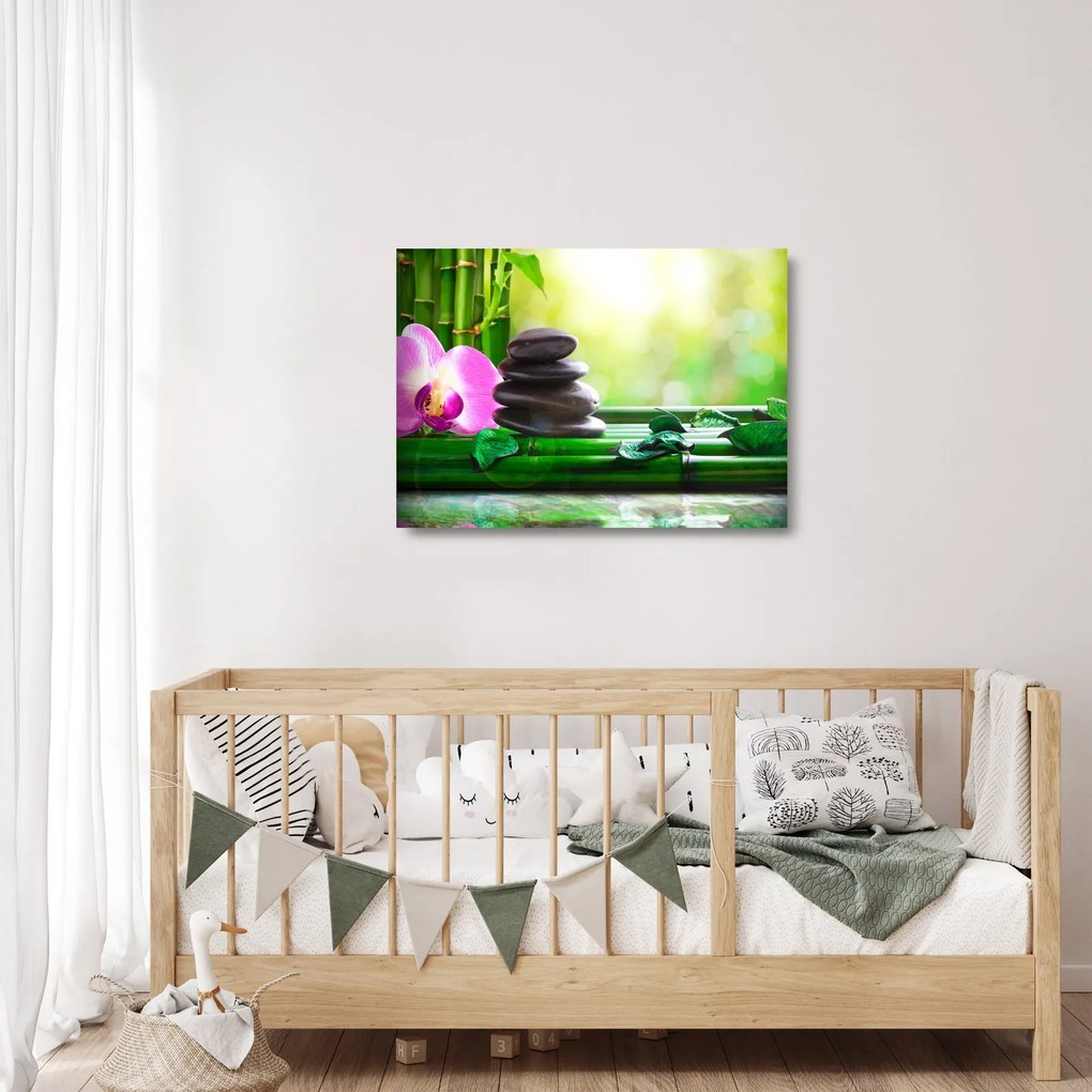 Kép a masszázs kövek és orchideák a vízen (üvegen) (70x50 cm)