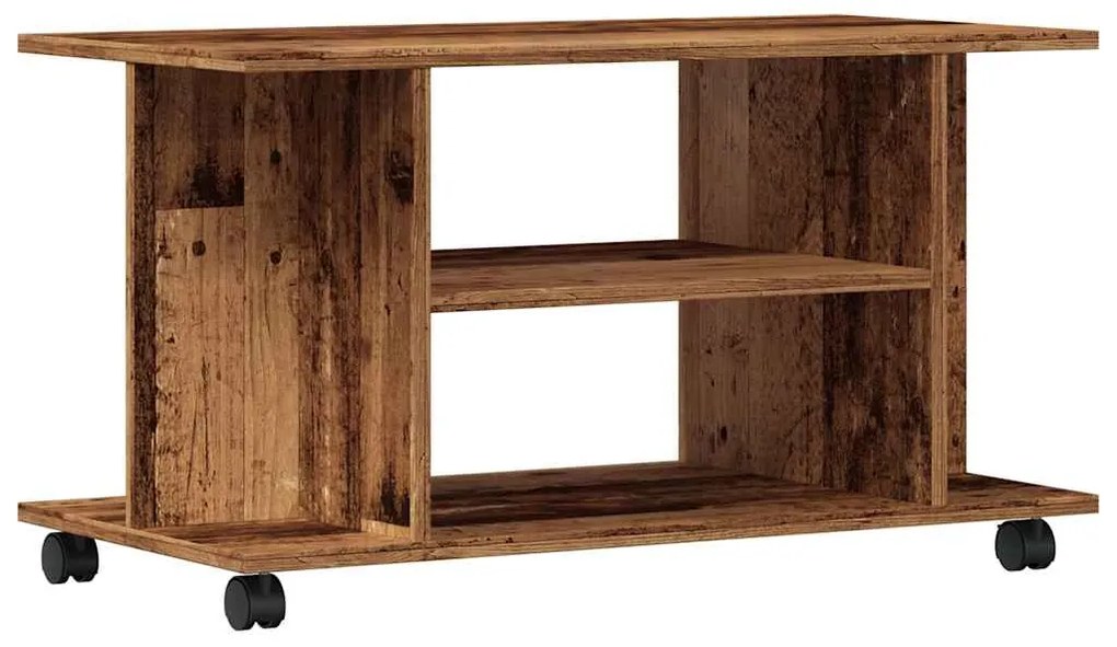 antik fa színű szerelt fa TV-szekrény görgőkkel 80 x 40 x 45 cm