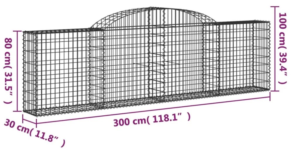 7 db íves horganyzott vas gabion kosár 300x30x80/100 cm