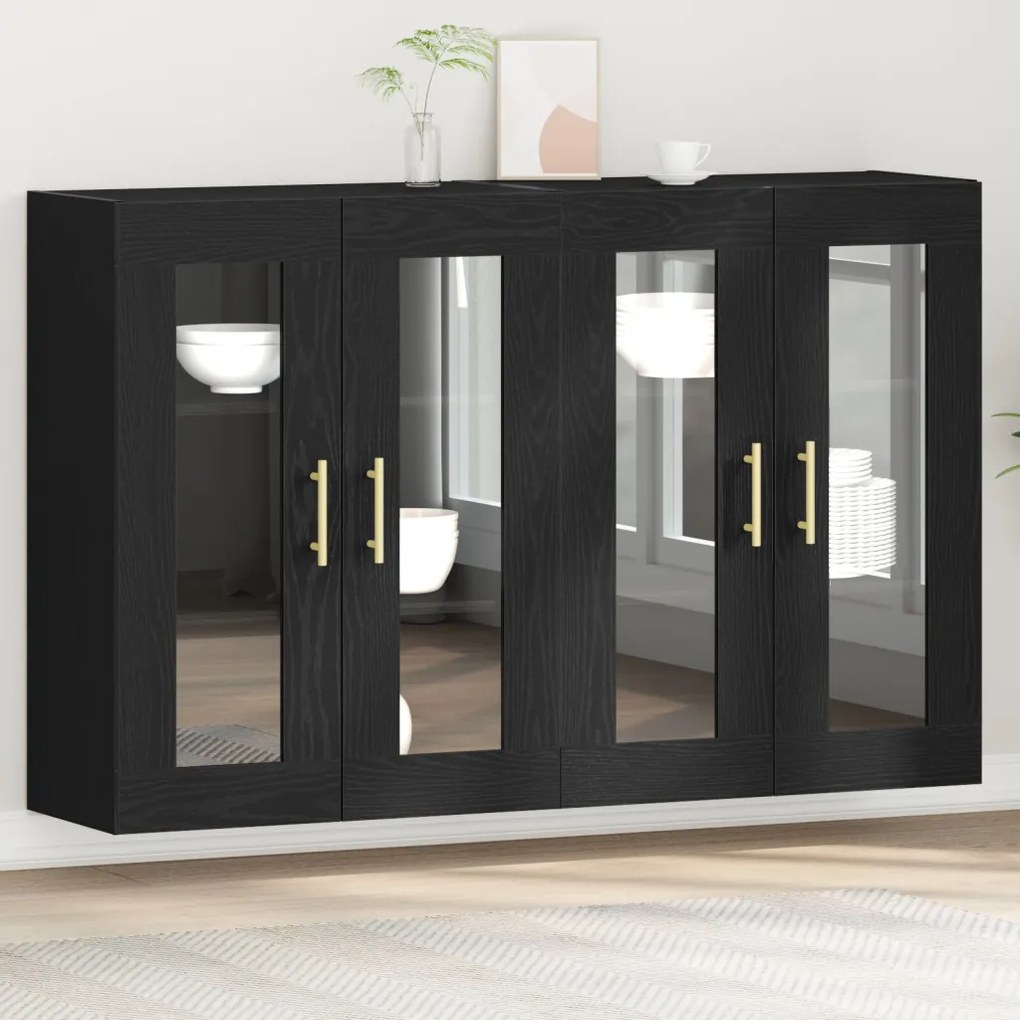 Fali Szekrények 2 db Fekete Tölgy 69,5x34x90 cm Kompozit Fa