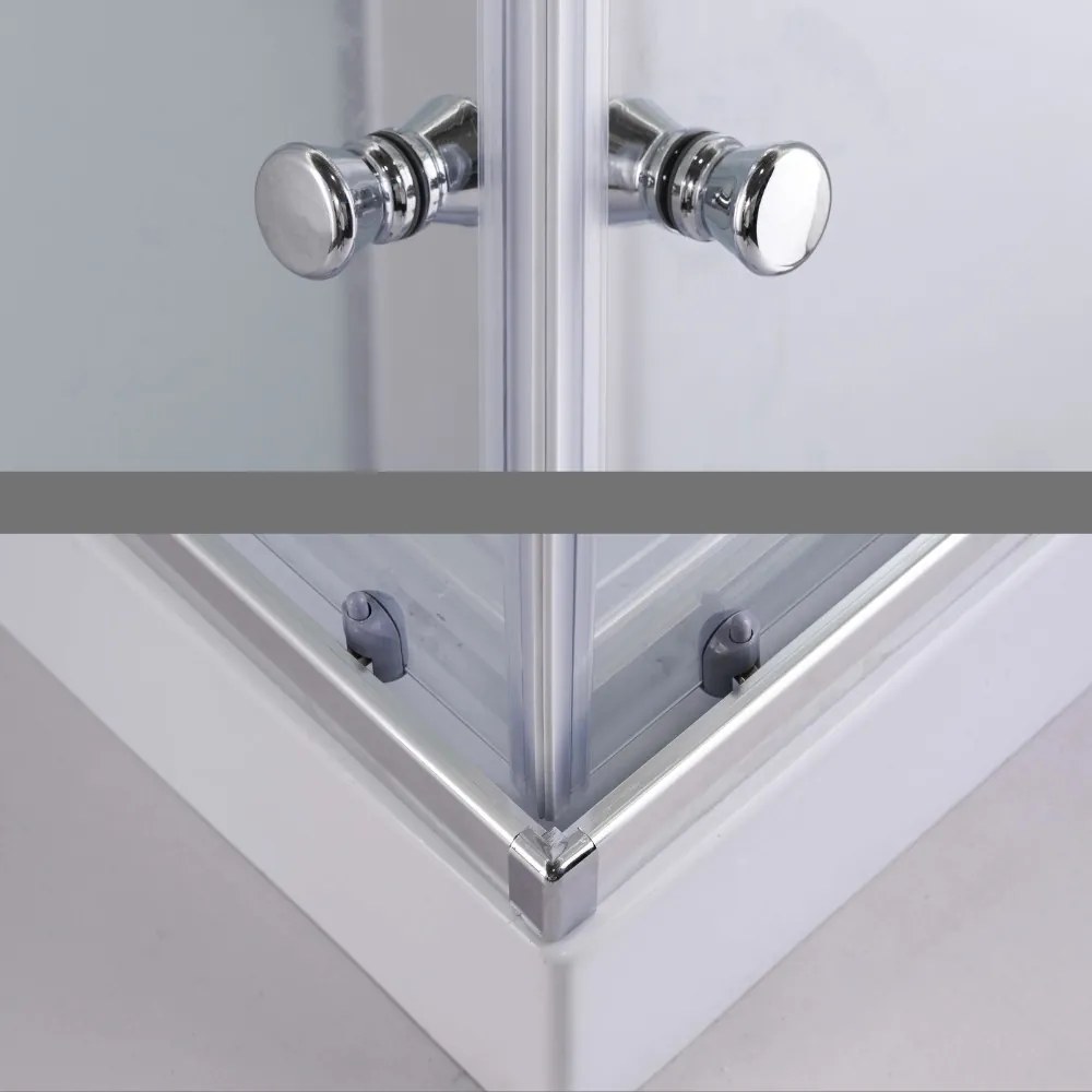 Stuxi Genova 90x90 cm szögletes két tolóajtós fehér hátfalas zuhanykabin 5 mm üveggel zuhanytálcával és csapteleppel